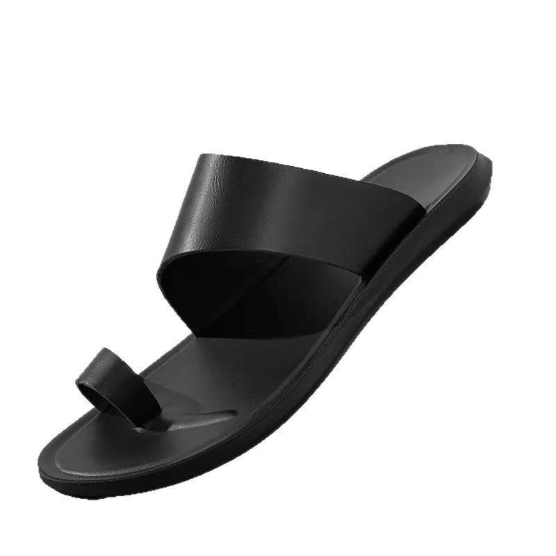 

Men's Slippers Summer New Casual Leather Slipper Comfortable Non-Slip Men Flat Sandals Peep Toe Beach Slippers