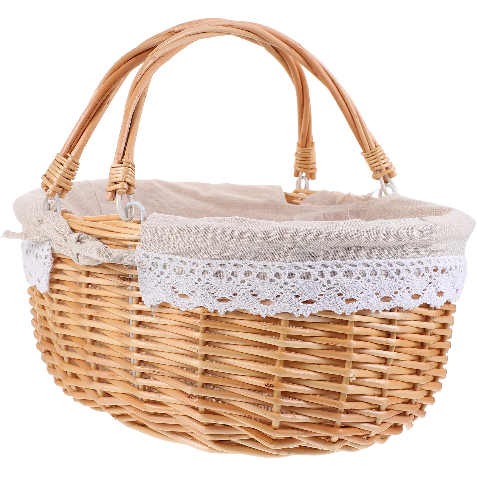 

1pc Woven Flower With Handle Natural Handmade Storage Basket For Picnic Wedding Home Garden Use Decorative Fruit Basket
