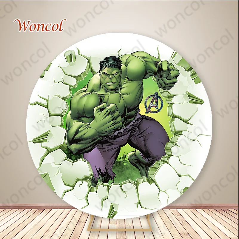 Hulk Round Backdrop Marvel Hulk Backdrop Baby Shower Child Birthday The Incredible Hulk Cylinder Cover Decor Photography Prop