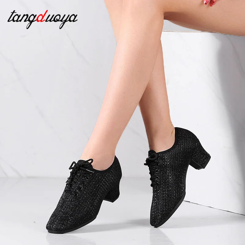 Chaussures de Jazz et de danse latine pour femmes, baskets modernes de Tango, pour salle de bal et entraînement, talons hauts de 5 cm/3.5cm