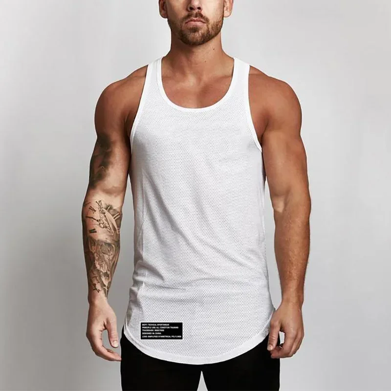 Summer Men Casual Fitnes Tank Tops Gym Workout Singlets Bodybuilding Breathable Running Sleeveless Mesh Activewear  Pumping Iron