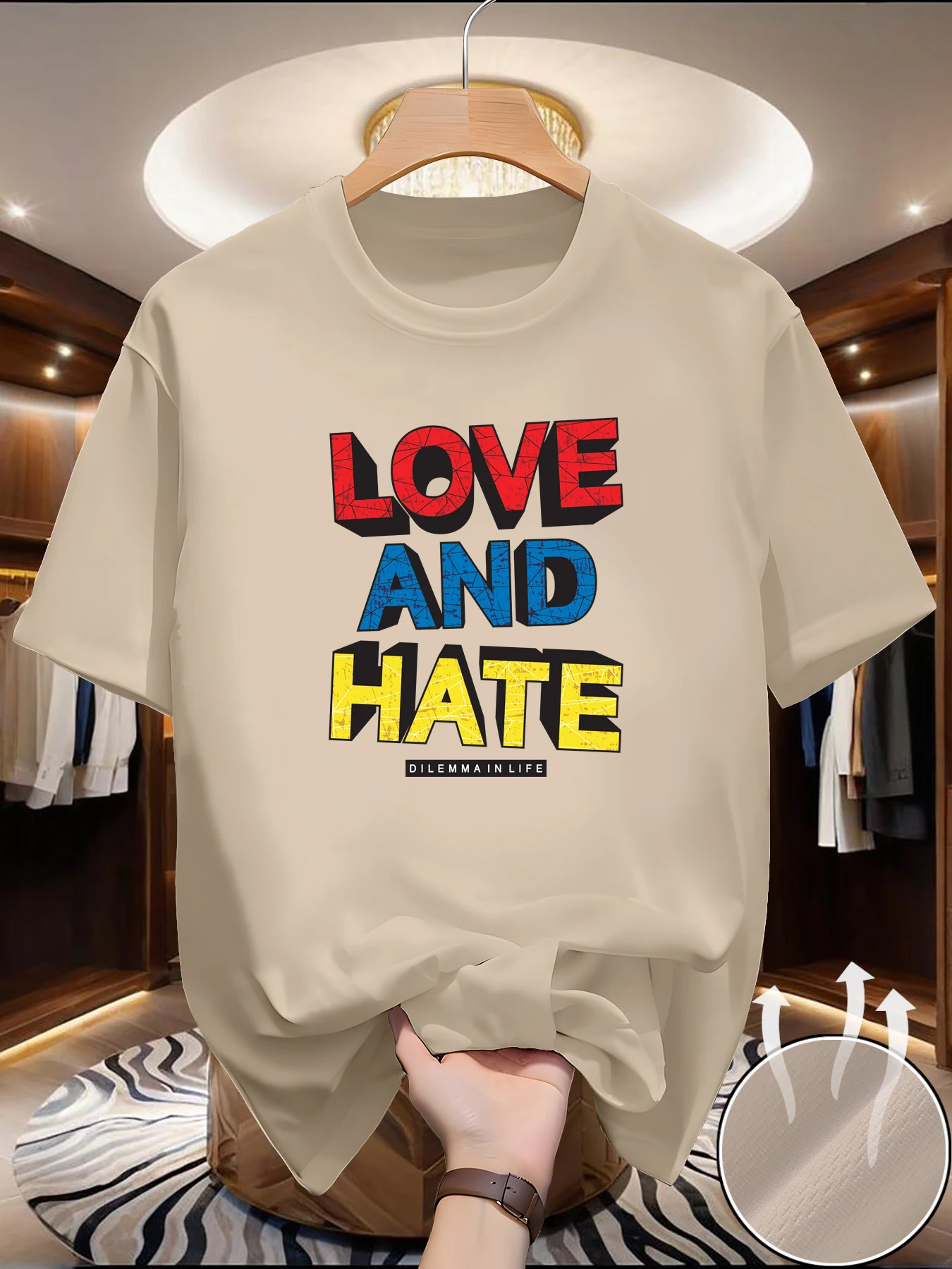 Men's Summer Quick Drying Mesh T-shirt Large Letter Pattern Printed Round Neck Short Sleeve Casual Top