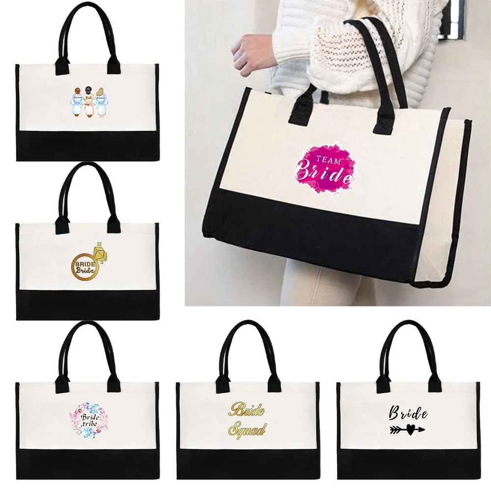 Women's Bag Large Size Shopping Bag Environmental Protection Large Capacity and Portable Storage Jute Bags Bride Series Print