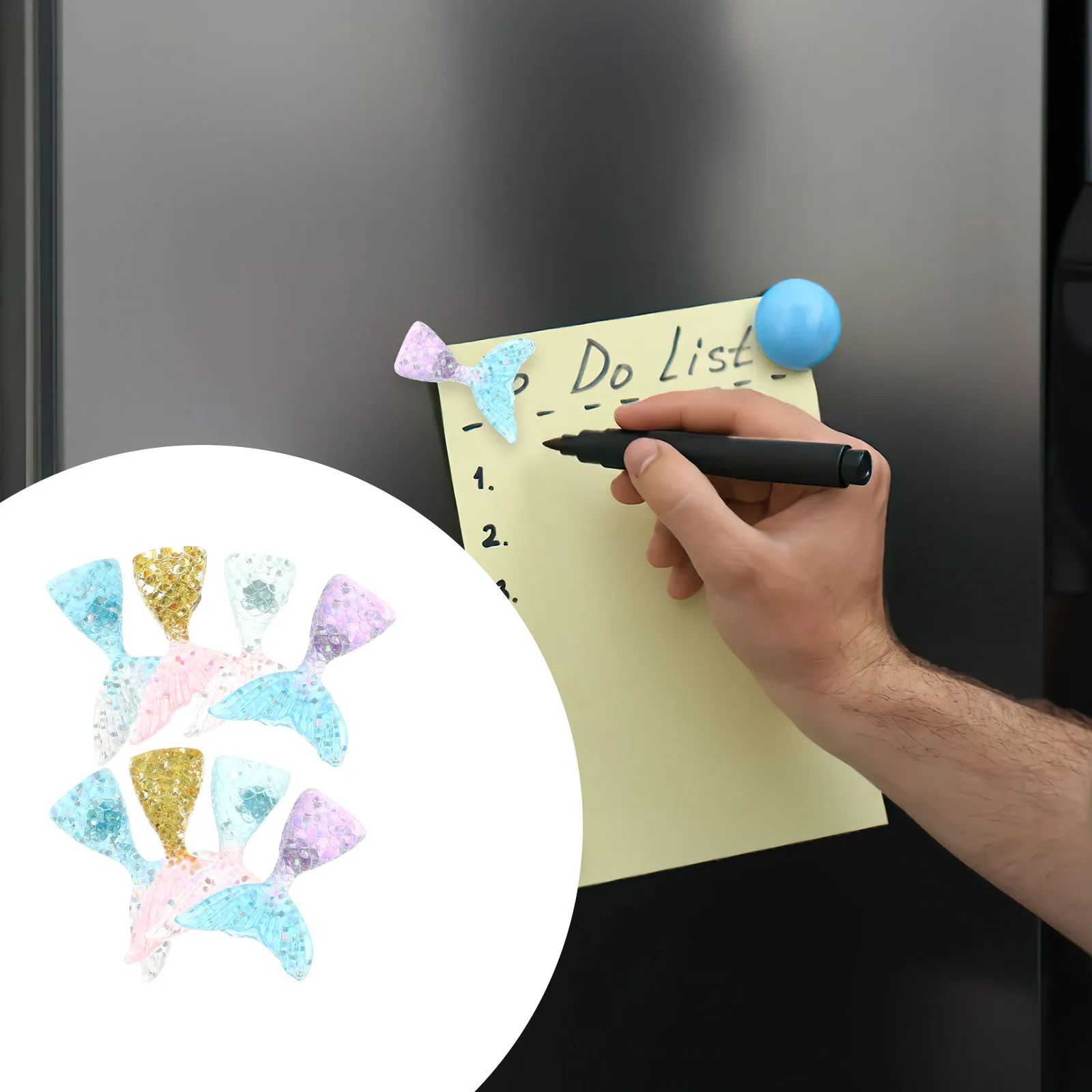 10Pcs Mermaid Fish Tail Fridge Magnets Resin Cartoon Refrigerator Stickers Eco Friendly Note Pin for Magnetic Surface Decoration