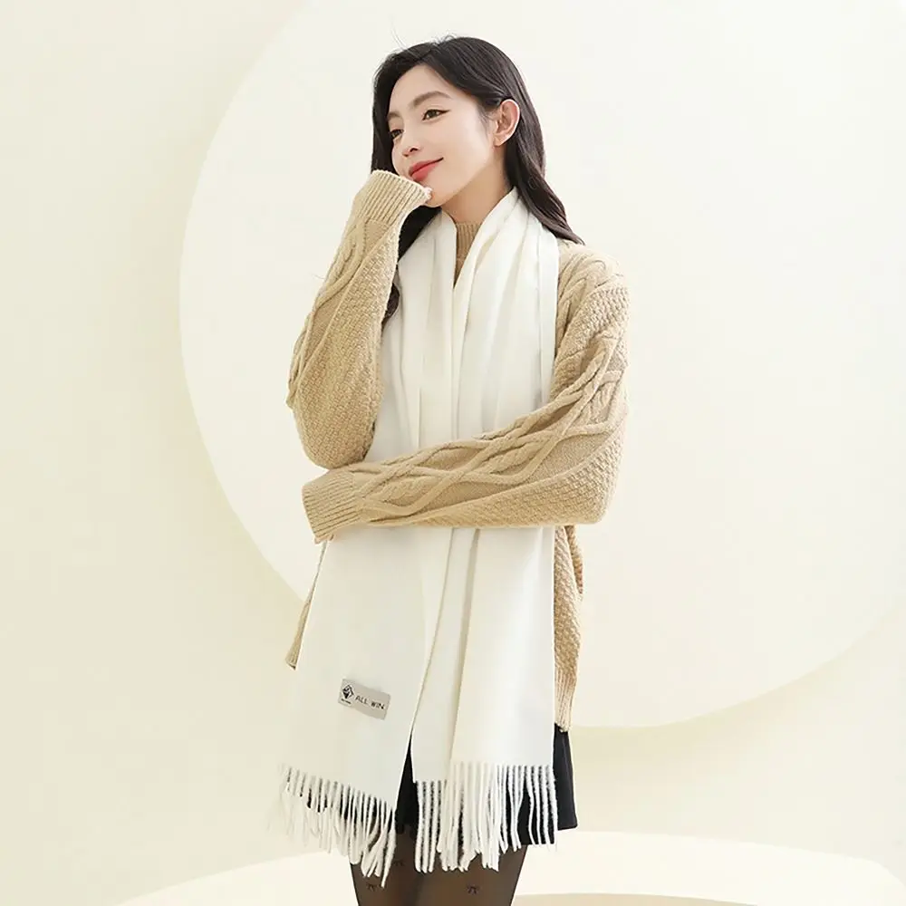 Luxurious 200x35cm Knitted Scarf All-match Solid Color Thickened Shawl Wool Winter Warm Long Scarves for Women Girls Maiden