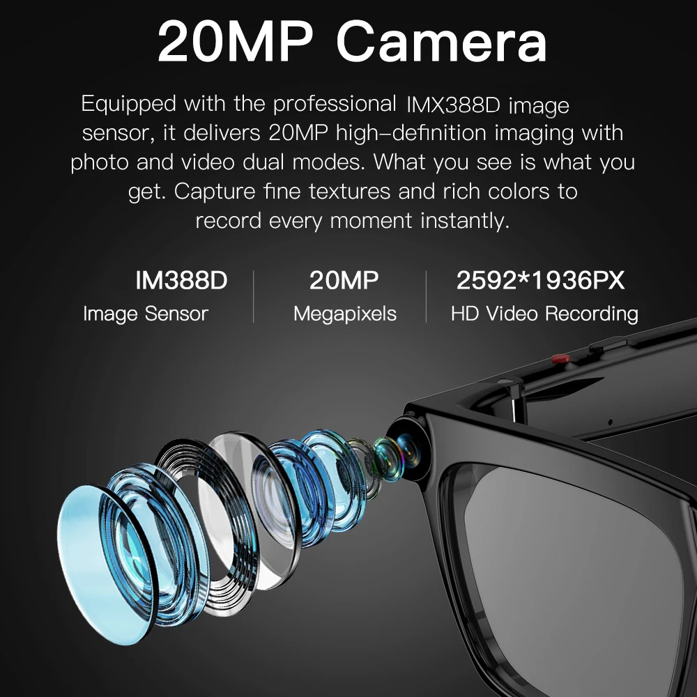 AI Smart Glasses 20MP HD Camera Take A Photo 4K/60FPS Record Dialogue Translation Voice Assistant HD Call Intelligence Glasses