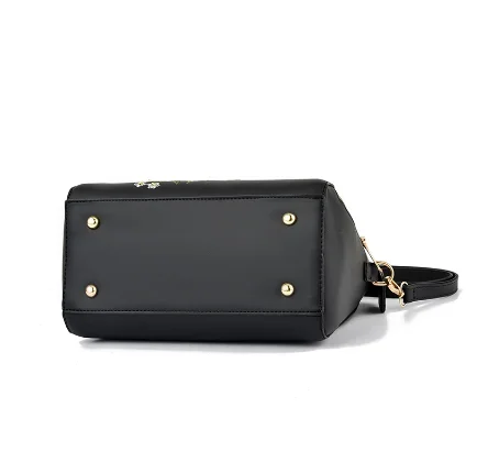 Floral Detail Shoulder Bag Trendy Zipper Handbag For Work Casual Crossbody Bag Women's Floral Decor Purse