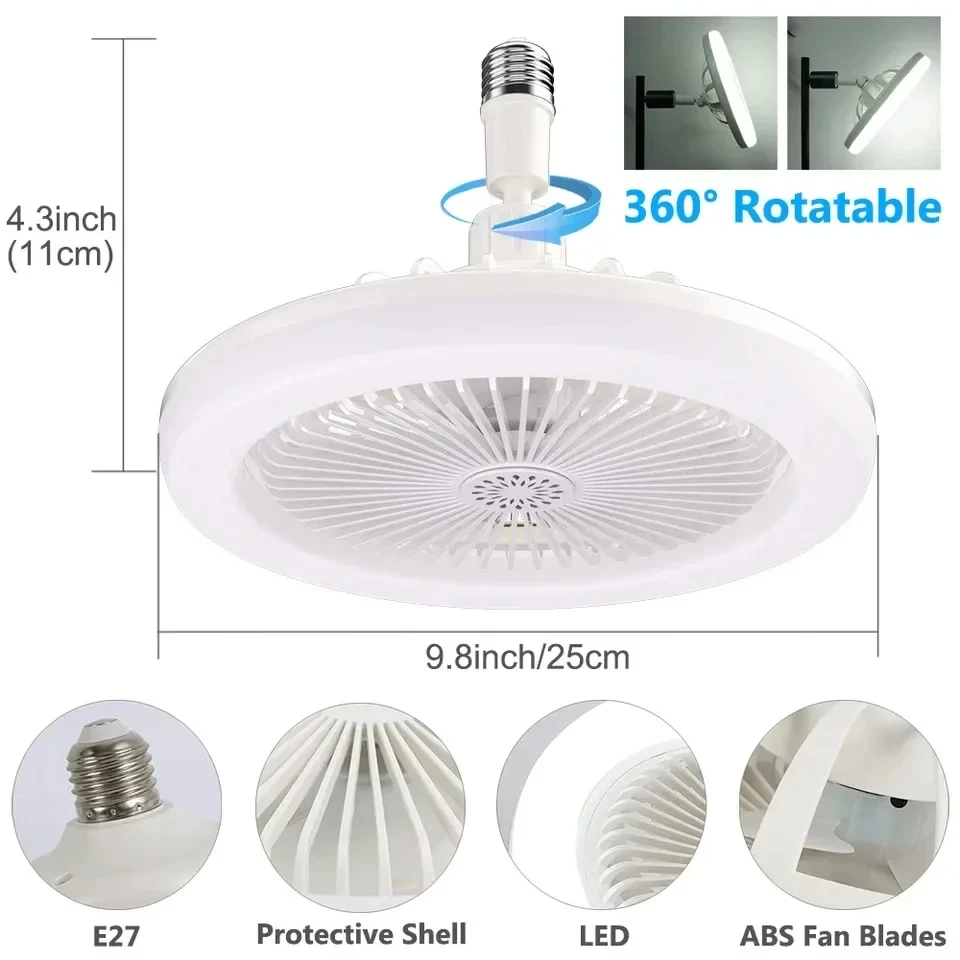 Imagem -03 - Ventilador de Teto Inteligente com Controle Remoto Luz Led 3-em1 Base de Iluminação para Sala de Estar Quarto Lâmpada E27 ac 85265v