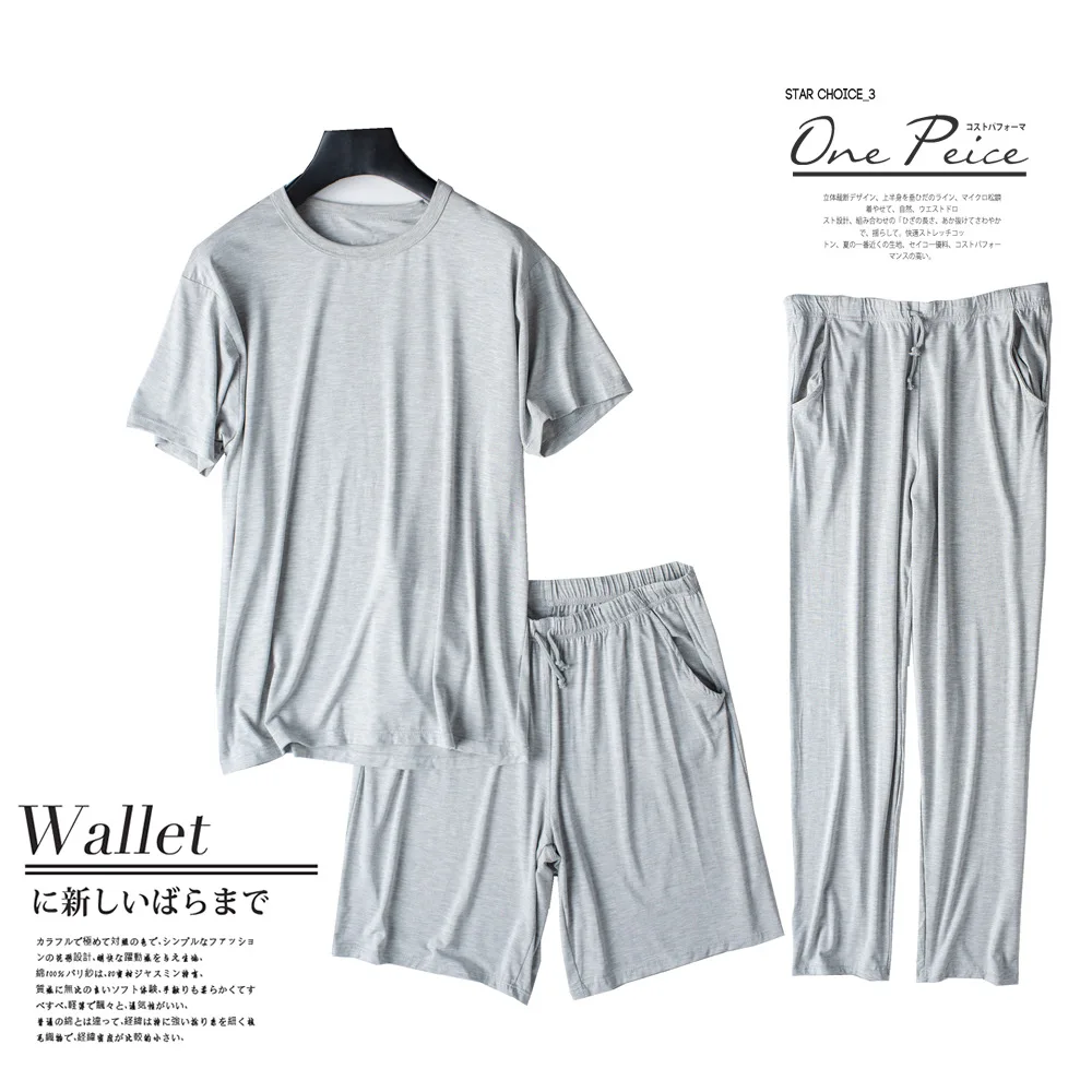 Fdfklak Large Size Male Home Suit Short Sleeve Shirt+Shorts+Trousers 3 Piece Set Spring Summer Modal Sleepwear Men Pajamas