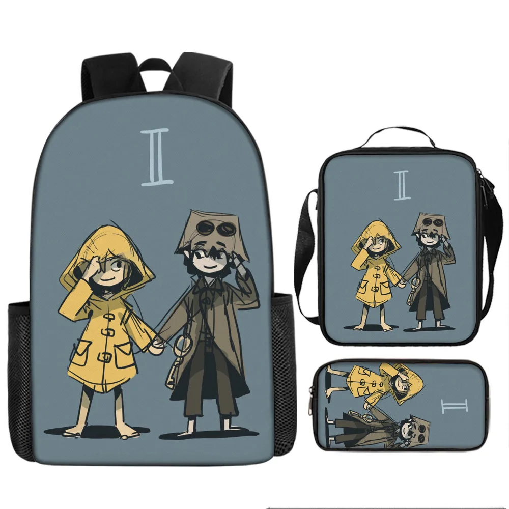 Mochila de desenho animado Little Nightmares Conjunto de 3 peças Mochila de anime Bolsa de ombro Bolsa para caneta