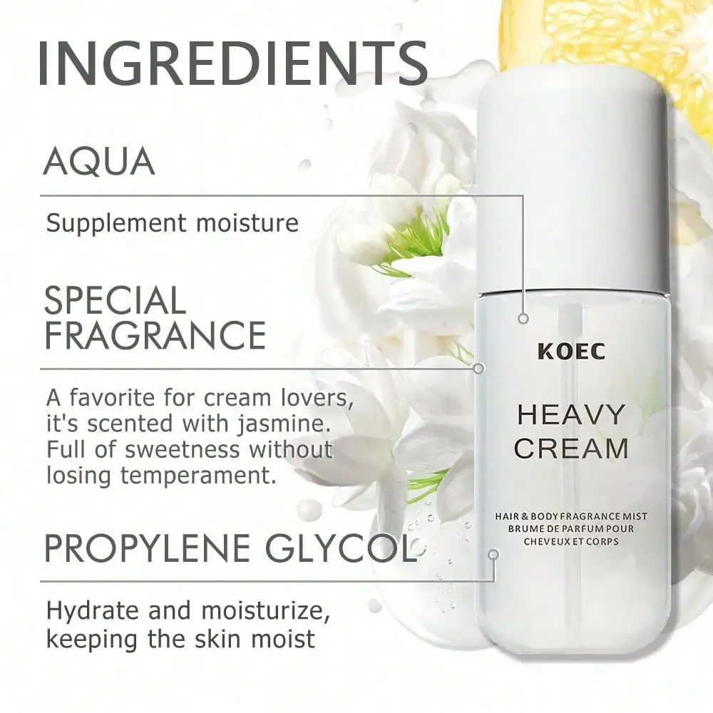 Hair & Body Fragrance Mist, KOEC Heavy Cream Scent, Balanced Layered Fragrance with Lemon Sugar, Jasmine & Vanilla Cream Notes, Soft Milky Floral Aroma for Skin and Hair view 4