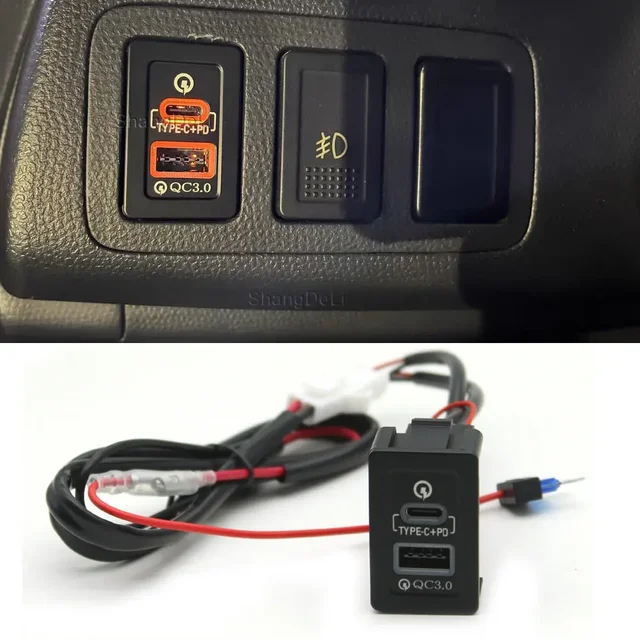 Szybka ładowarka samochodowa TYPE-C PD gniazdo do interfejsu USB przejściówka do gniazdka elektrycznego ładowania dla Suzuki SX4 Swift Vitara nowy Alto Ciaz Splash