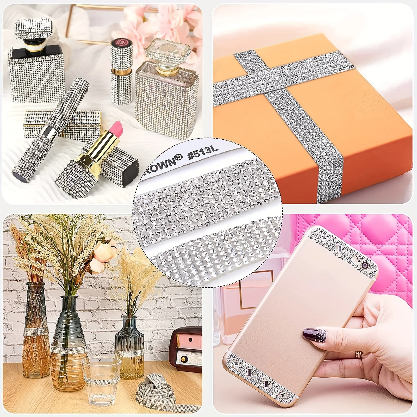 1 ياردة ذاتية اللصق كريستال الماس حجر الراين ملصق قطاع DIY بها بنفسك الحرف سيارة الهاتف الديكور سكرابوكينغ الملحقات