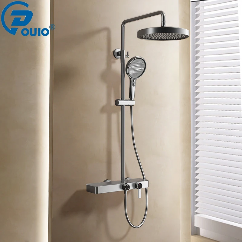 

OUIO Matte Gray Shower Faucet Set, Rainfall Shower Head with Handheld Sprayer, Adjustable Bathroom Shower System Mixer Tap