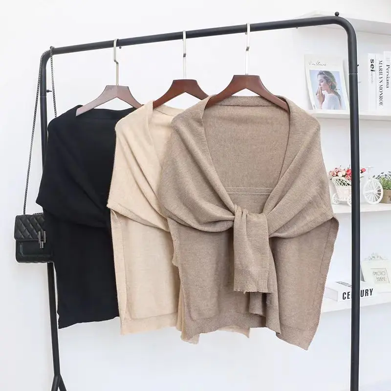 2024 Shawl Knitted Tops Cape New High quality Korean Fashion Sweter Damski Warm Wild Solid Scarf Cardigan Poncho Ropa Mujer