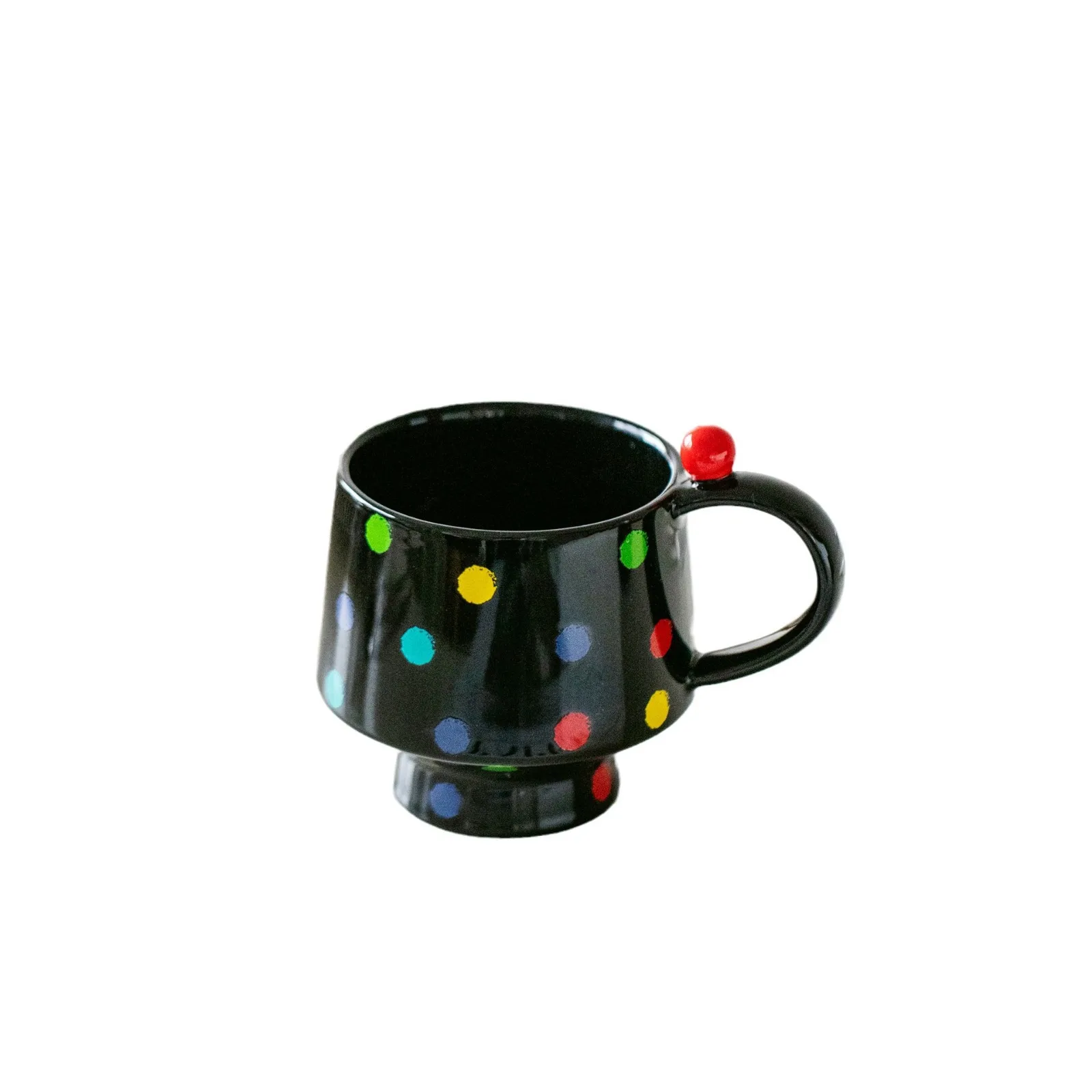 Colorful Polka Dot Mug Niche Creative Coffee Cup Ceramic Coffee Mug Cup Black White Cute Drinking Mug with Lovely Red Beaded Dec