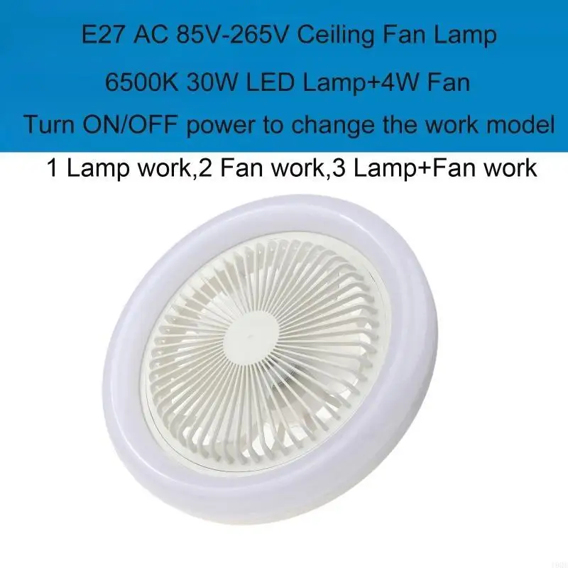 LED 조명이있는 19QE 천장 선풍기, 3- 블레이드 현대 E27 헤드 팬 램프 플러시 마운트 침실 사무실 AC 85V-265V