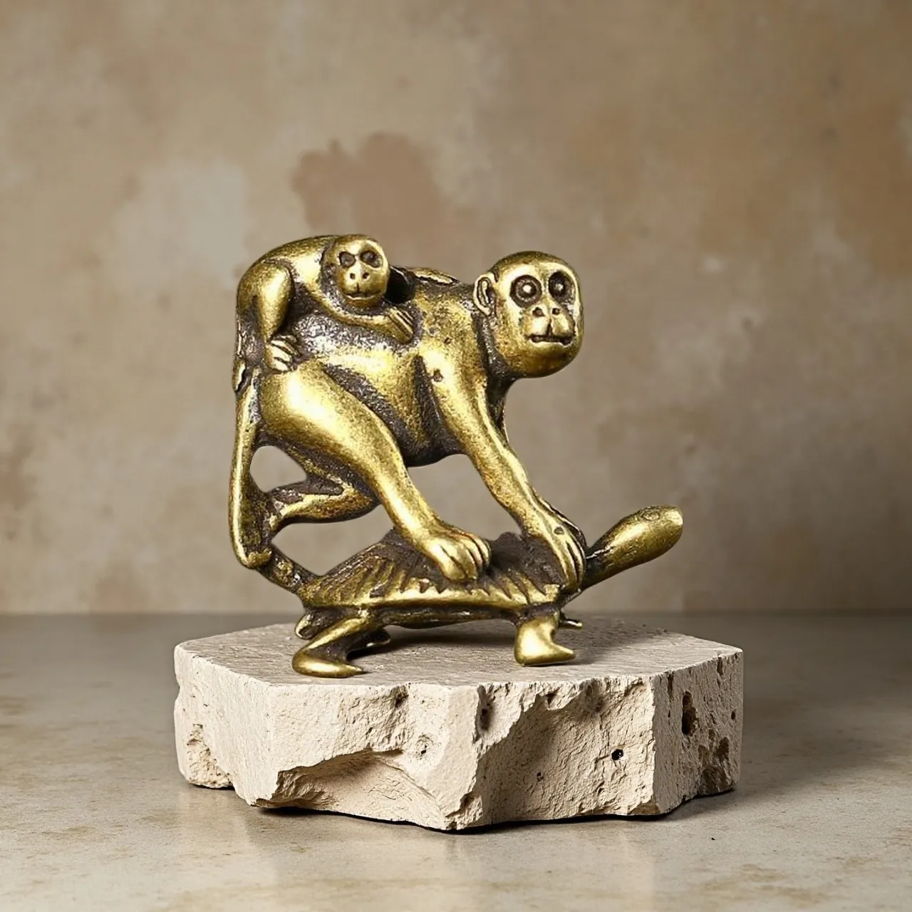 Antique Bronze Turtle Crarrying Monkeys Miniatures Figurines Desk Ornaments Decorations Accesorries Copper Funny Children Gifts