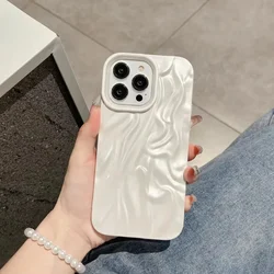 Stereoscopic Water Ripple Pearl White Wrinkle Soft Phone Cover Case for iPhone 16 15 14 13 12 11 Pro Max