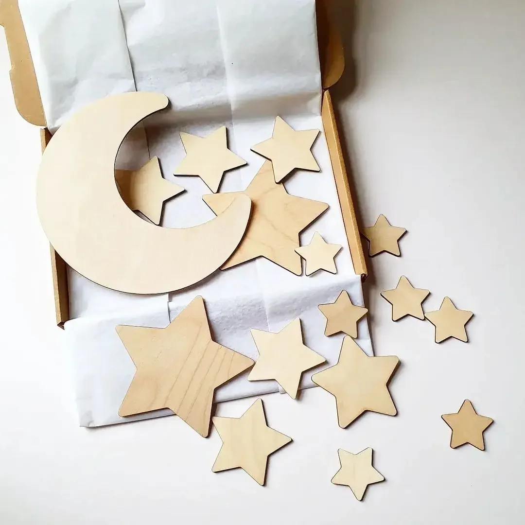 Children's Room Wooden Moon Stars Wall Decoration Girls Boys Room Wall Hanging Decorations,kids Bedroom Room Scene Decoration