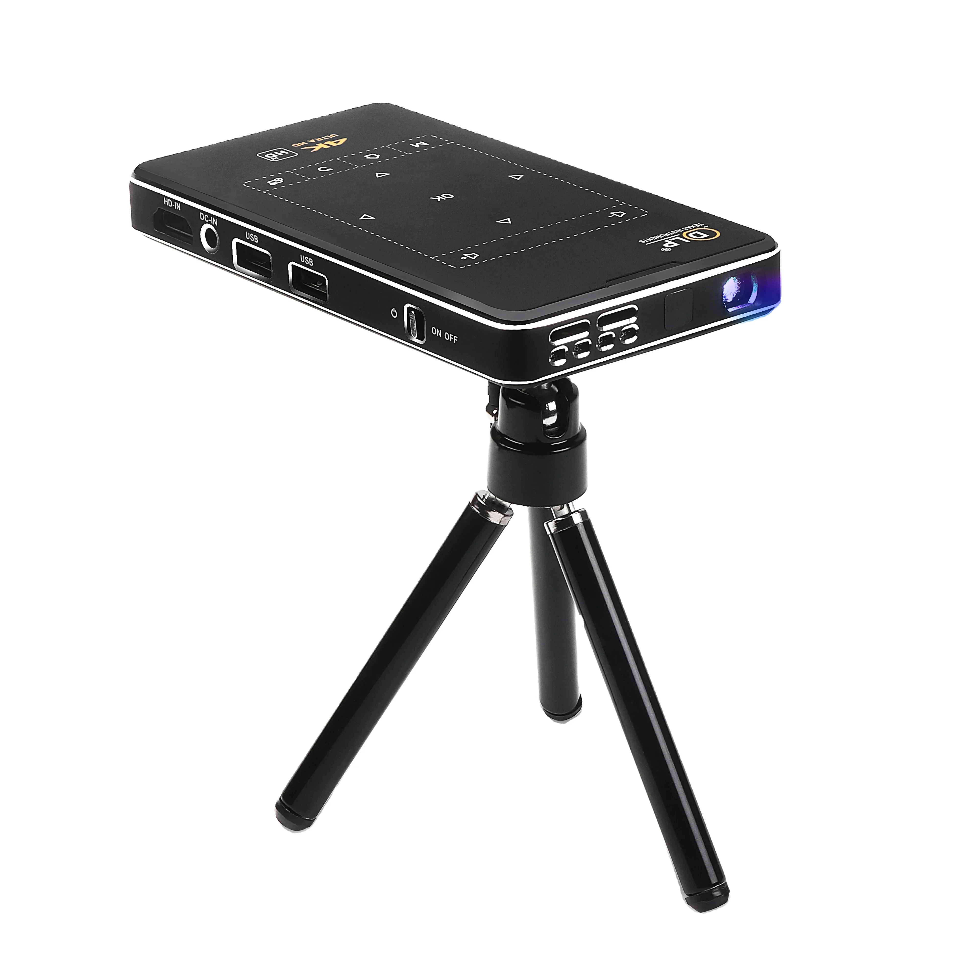 DLP 4K Projector Portable Android Mini Smart Projector Black Business LED Light Focus Lamp Technology Speakers Style indoor CPU