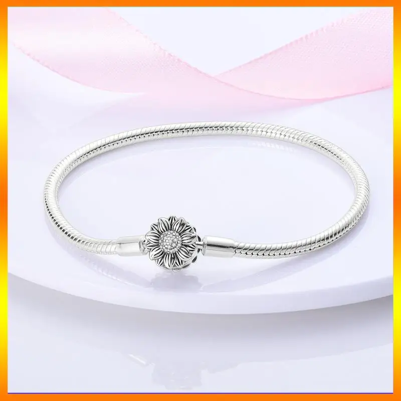 Fit DIY Charms Birthday Jewelry Gifts Bracelet Silver 925 Original 17-20CM Star Moon Sun Four Leaf Clover Green Zircon Bracelets