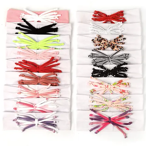 Çocuk pamuk ilmek kafa Hairbands moda elastik püsküller şapkalar Boy bebek örme katı saç aksesuarı kızlar için