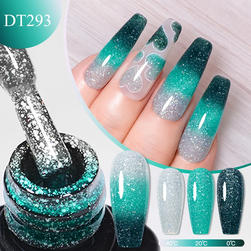 Thermal Glitter Gel Nail Polish 3 Layers Temperature Color Changing Semi Permanent Soak Off UV Gel Varnish Nail Supplies DIY