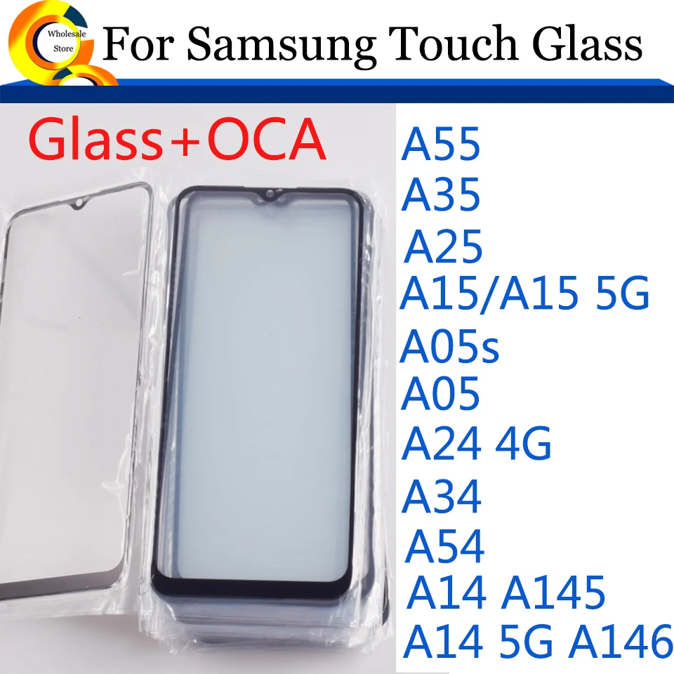 10Pcs\Lot Szkło przednie ekranu dotykowego z OCA do Samsung Galaxy A05 A05s A55 A35 A25 A54 A34 A24 A15 A14 4G 5G Naprawa szkła zewnętrznego
