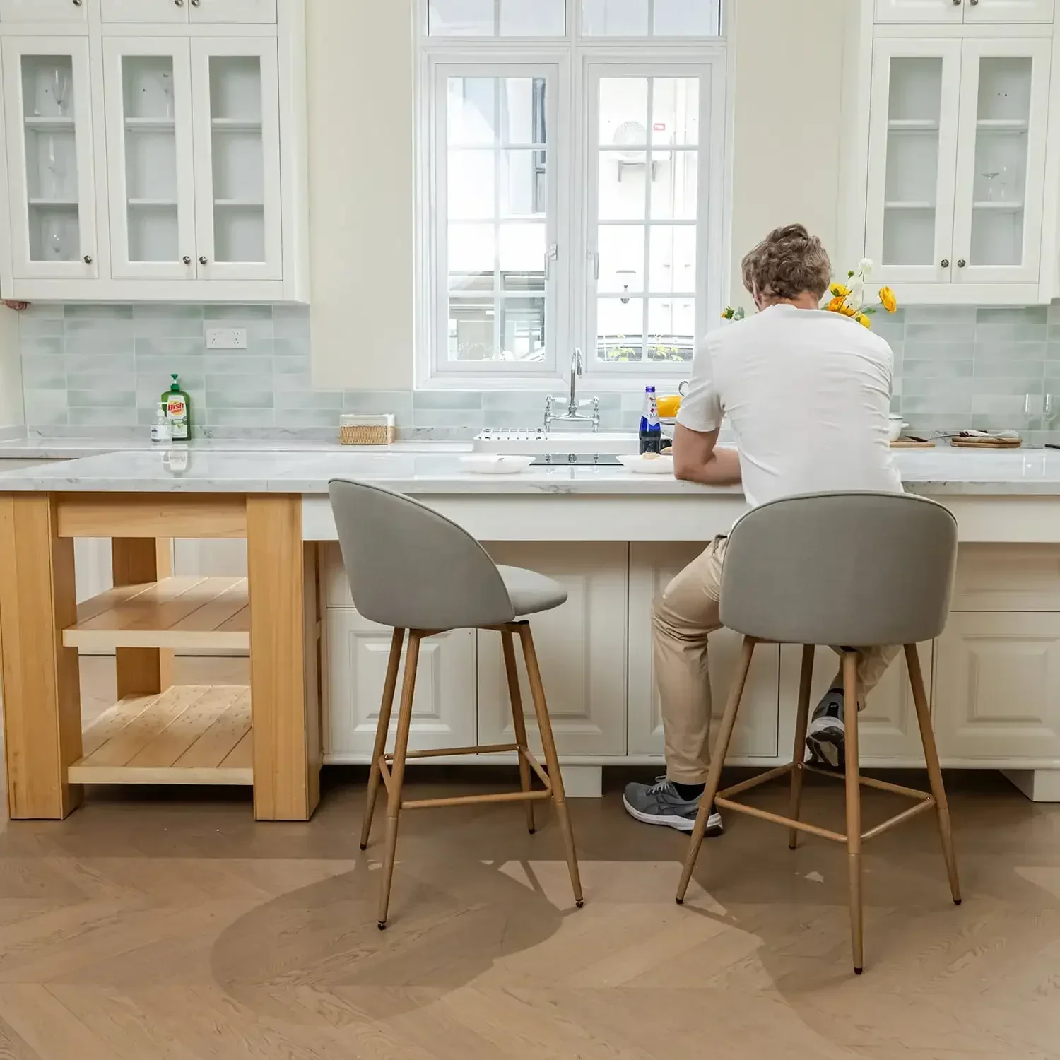 26" Counter Height Bar Stools Set of 2, Swivel Stools for Kitchen Island, Grey