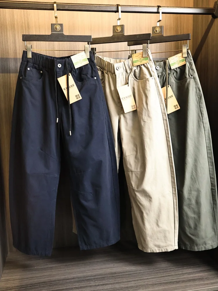 Retro Japanese Style Casual Pants Loose Wide Leg Men's Clothing 3D Tailoring Breathable Cotton Trousers for Spring