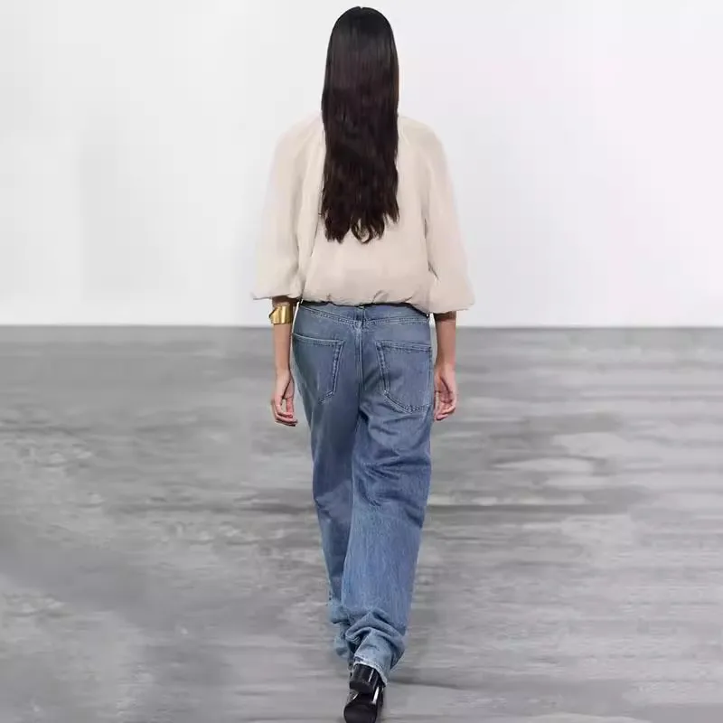 قميص نسائي بياقة مستديرة من سلسلة ZW، تصميم جديد للخريف بسحاب وأكمام طويلة، فضفاض بلون واحد، متعدد الاستخدامات للارتداء اليوم...