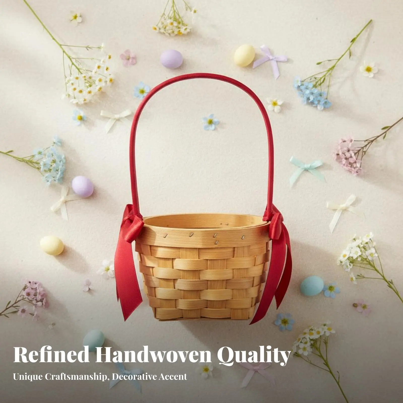 Willow Rattan Bride Flower Basket Picnic Container with Handle Bowknot Flower Basket Hand-Woven Picnic Weaving Basket