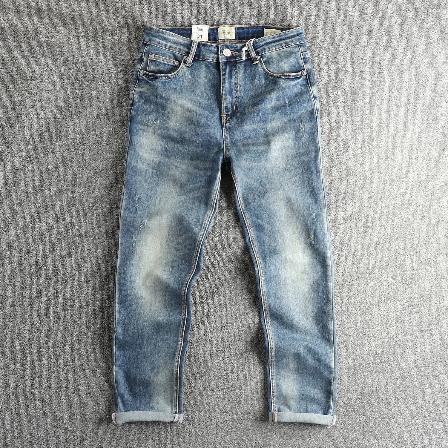 

High Quality Men's Stretch Siro Sand-Washed Denim Jeans Comfort Regular Fit Straight Leg with Whisker Distressing Pants