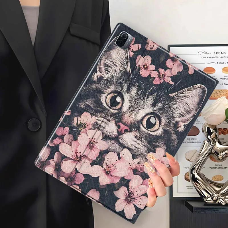 Cartoon Cat Face Pink Flowers For Xiaomi Redmi Mi Pad 6s 7 7s SE Pro 2 11 Plus Max 12.4 11 11.2 12.5 8.7 Protective Tablet Case