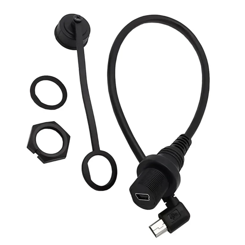 USB 2.0 Mini 5-pin Male and Female AUX Embedded Panel, Automotive Ship Instrument Panel Installation Connector, Waterproof Cable