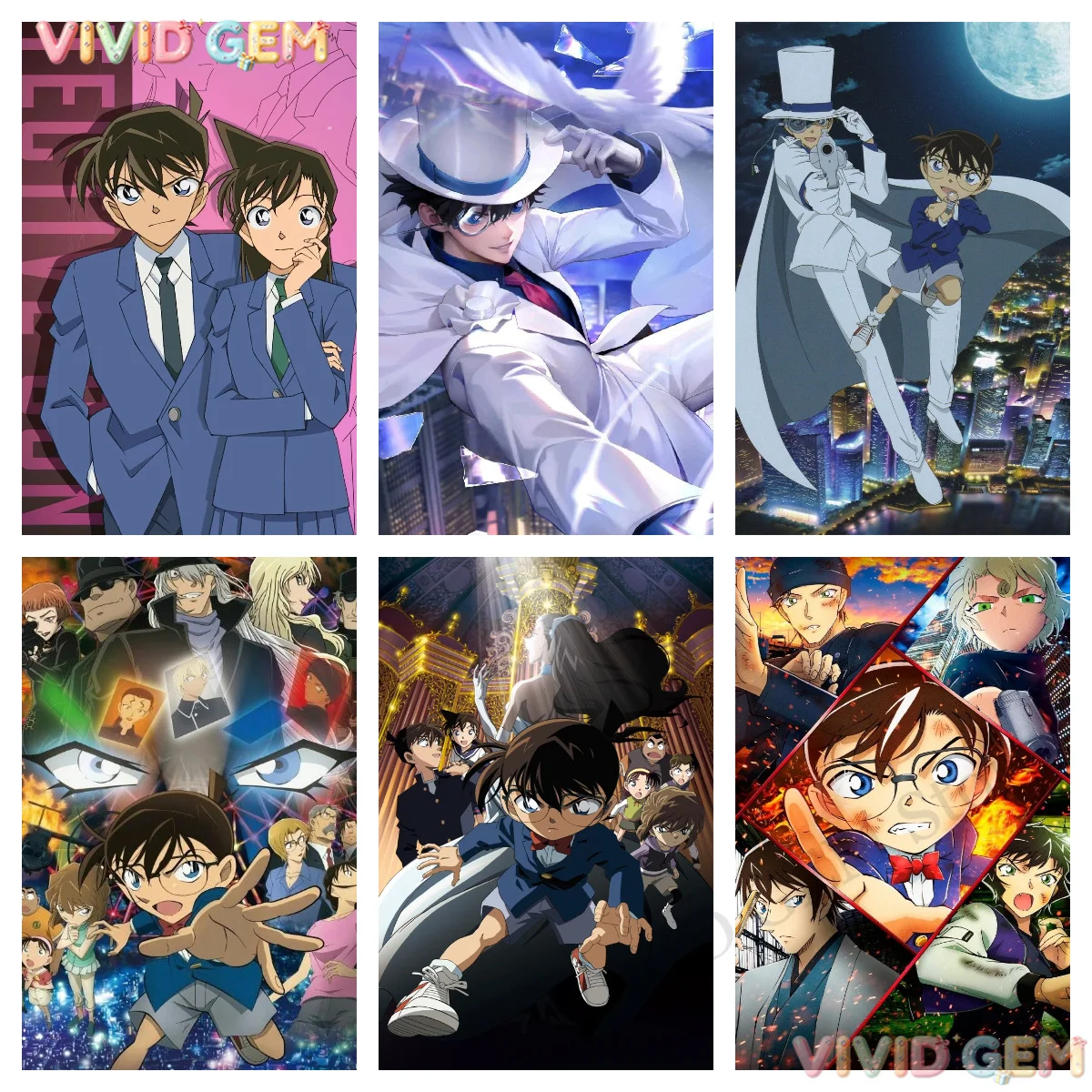 VIVID GEM Creative DIY Detective Conan Full Drill Diamond Embroidery Diamond Painting Anime Cartoon Adults Home Wall Decor Gif
