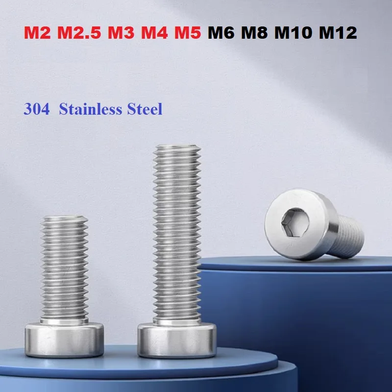 M2 M2.5 M3 M4 M5 M6 M8 M10 M12 DIN7984 304 A2 Stainless Steel Allen Hex Hexagon Socket Thin Low Profile Head Cap Screw Bolt