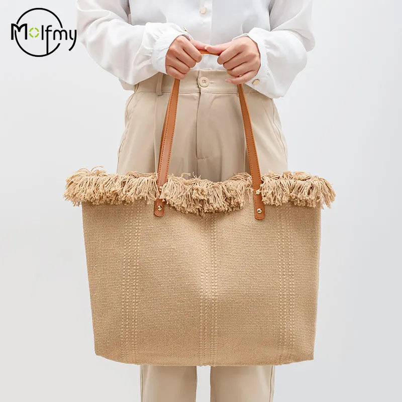 

Summer Bags For Beach Tassel Canvas Design Tote Bag Large Capacity Women Handbag Commuter Shoulder Handbag Bolsas Para Mujeres