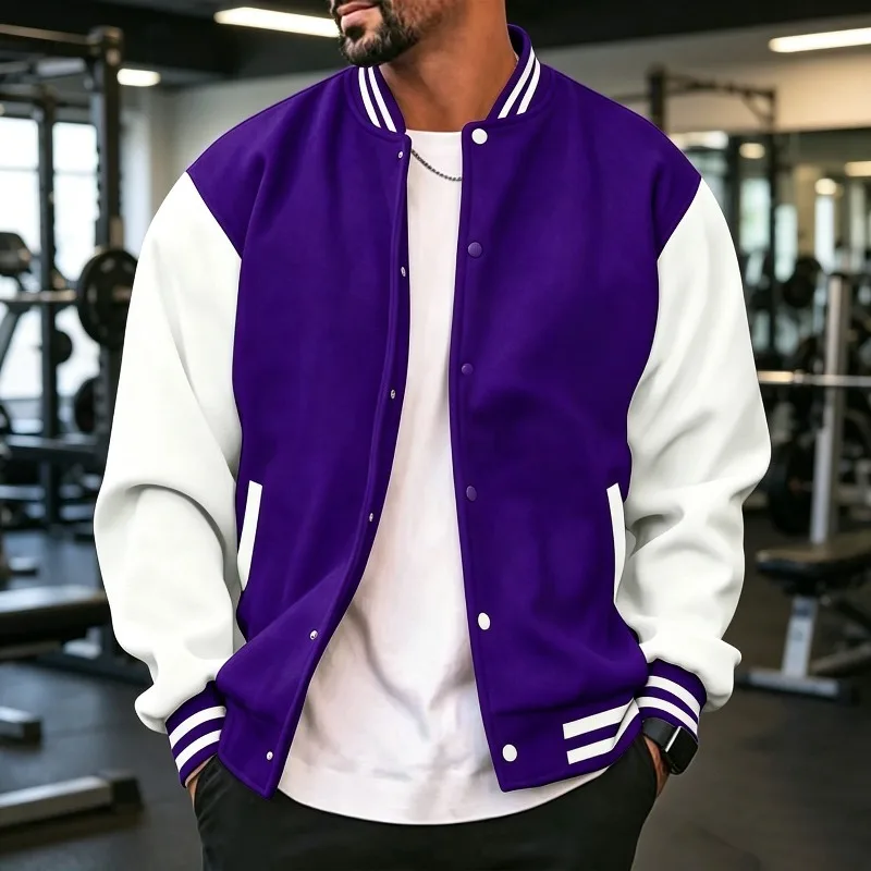 Men's Casual Baseball Jacket - Contrast Cuff Design, Baseball Collar and Shoulder Shape, All Seasons, Everyday WearS-3XL