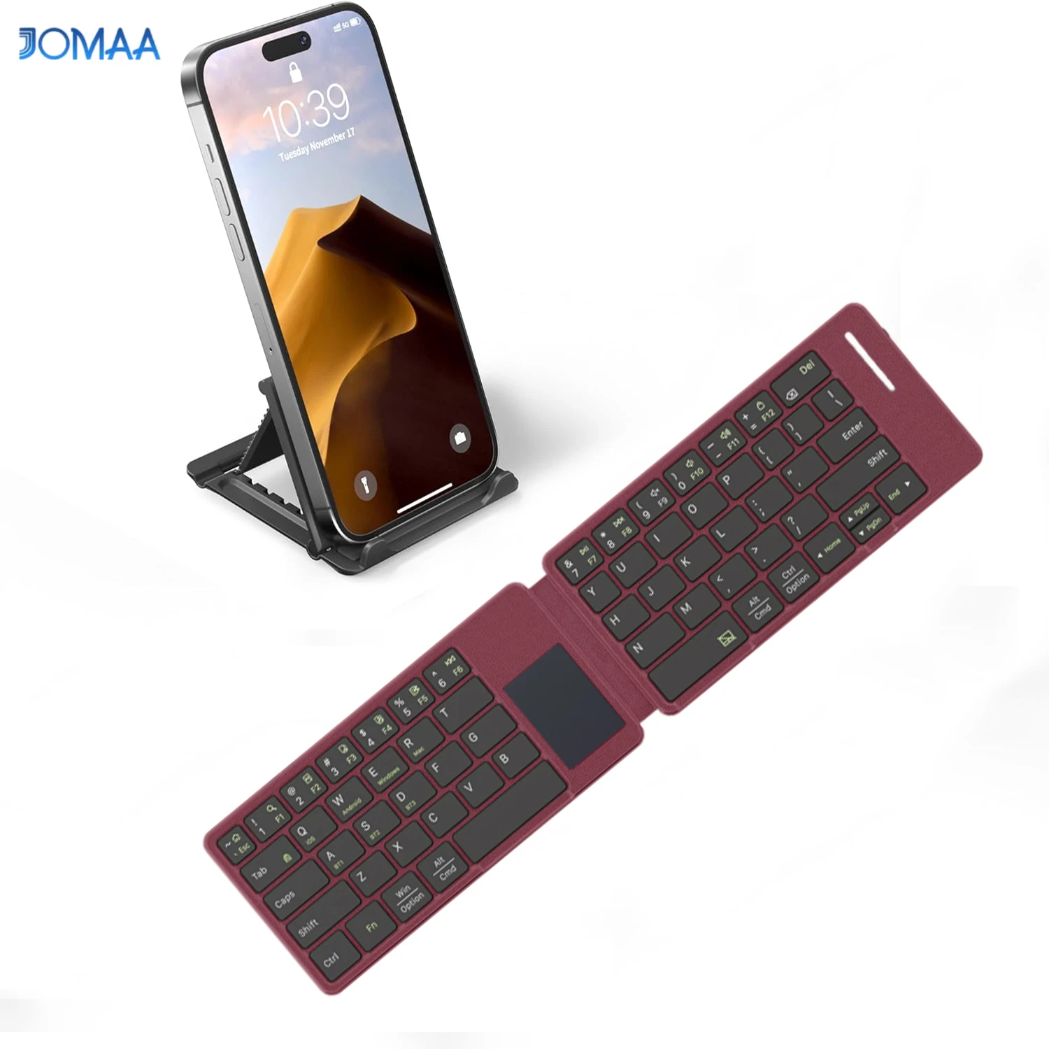 

Складная Bluetooth-клавиатура JOMAA с тачпадом, складные клавиатуры из искусственной кожи, портативная дорожная клавиатура для iOS Android Mac OS