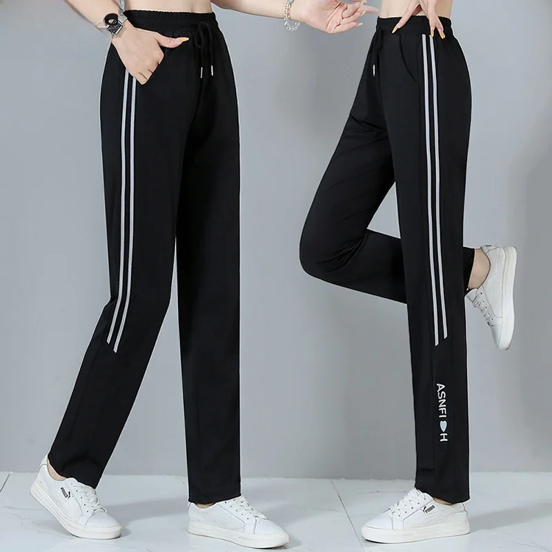 

Женские спортивные брюки TUCANO Ice Silk Quick Dry: Новинка лета, модные повседневные свободные тонкие прямые брюки с высокой талией на резинке