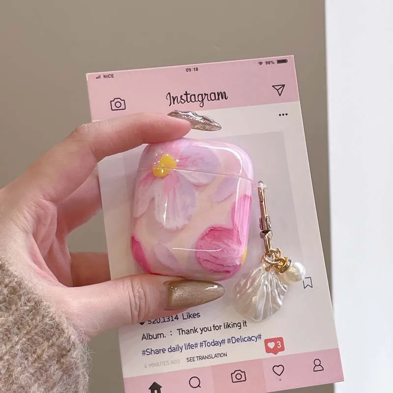 Cute Pink Flowers Soft Silicone Cases for Apple Airpods 1 2 3 4 Wireless Earphone Cover for Apple Air Pods Pro Charging Box Bags