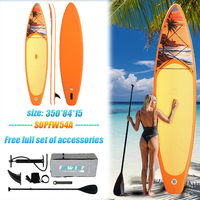 FunWater 11.5' Inflatable Sunset Beach Paddle Board Orange Yellow 350cm Complete Accessories for Adult Beach Water Sports