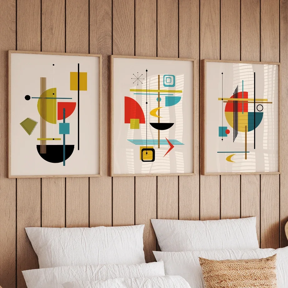 Colorful Abstract Geometric Posters Mid Century Modern Wall Art Prints Set Canvas Painting Pictures For Living Room Home Decor