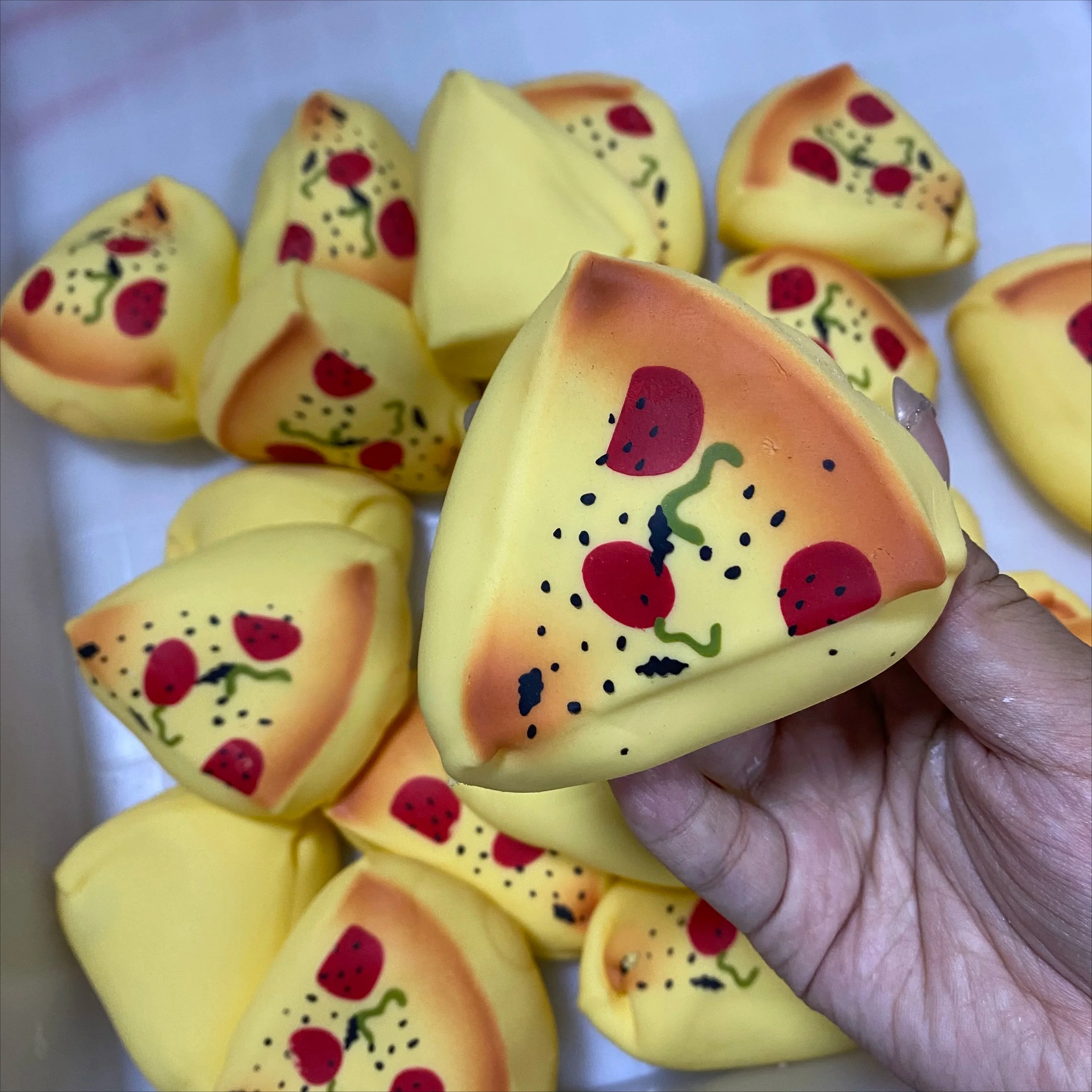 Simulated Pizza Stress Ball Fidget Toy Crunchy Squeeze Toy Round Blocks Filled ASMR Anti Stress Release Hand Relax Gift Toy
