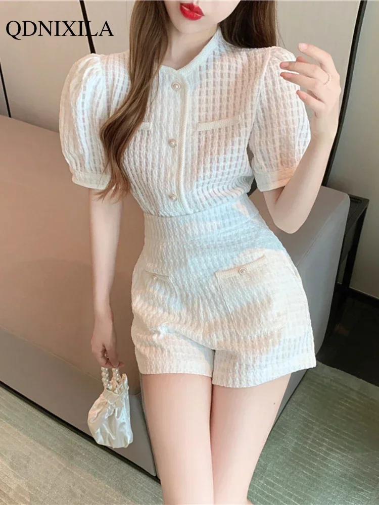 2024 Summer Korean Style Fashion Women\'s Short Sets Short Sleeve Top and Shorts 2 Piece Set Outfit Suit with Shorts for Women