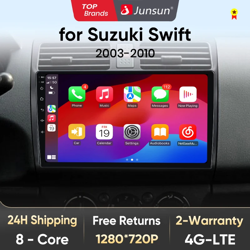 Junsun V1 AI Voice Wireless CarPlay Android Auto Radio for Suzuki Swift 2003 2005 2006 2007-2010 4G Car Multimedia GPS 2din