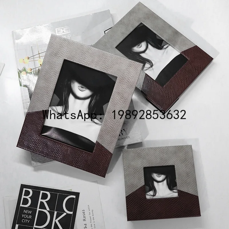 

Color Matching Leather Photo Frame Leather Splice Picture Frame Desktop Photo Display Frame Home Decoration Accessories