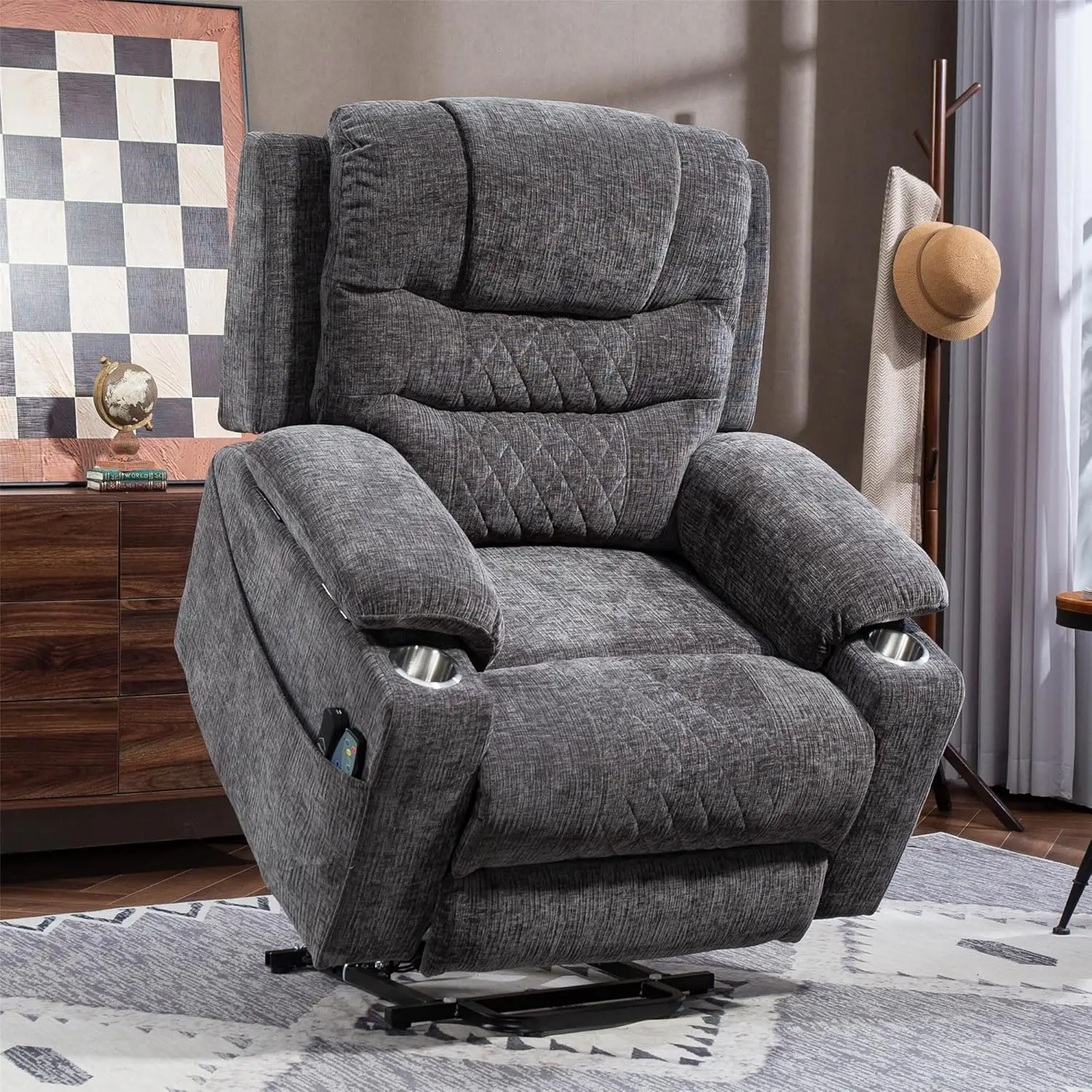 #400lbs Recliners with Extended Foot Rest and Armrest Storage, Oversized Power Lift Recliner Chair with Heat, Customized